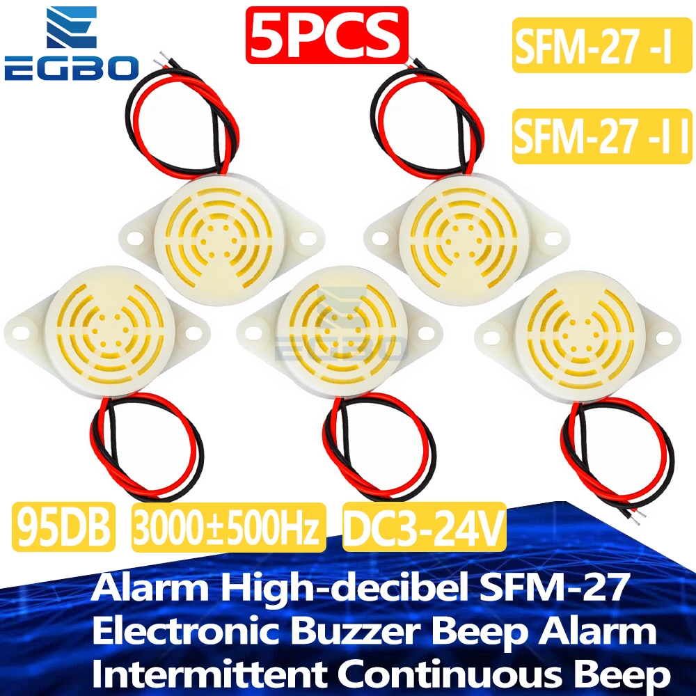 5PCS EGBO 95DB Alarm High-decibel 3-24V 12V Electronic Buzzer Beep Alarm Intermittent Continuous Beep for Arduino SFM-27