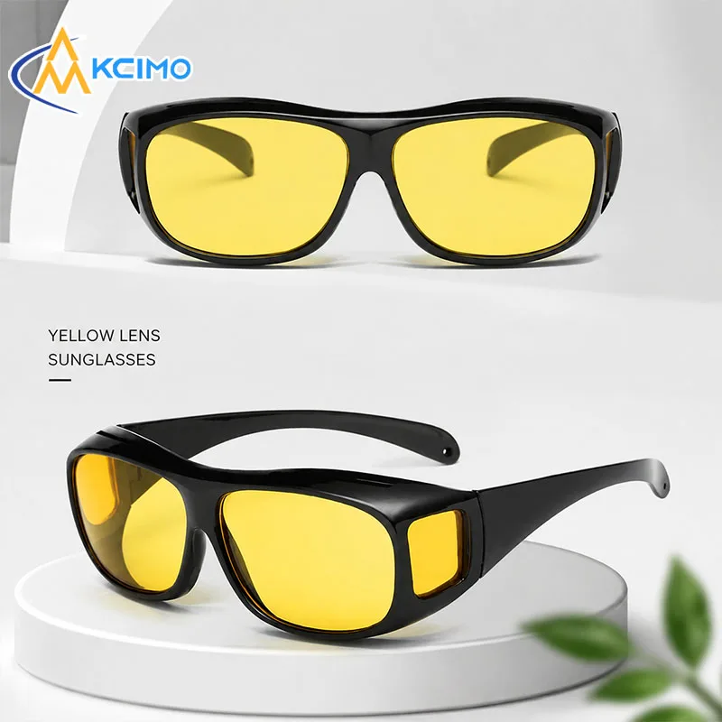 Fit Over Prescription Glasses Anti Glare Driving Sunglasses Day Night Yellow Grey Lens Wrap Around Eyewear
