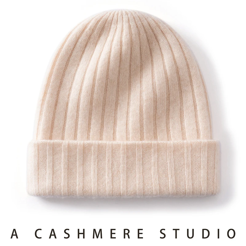 High Quality Cashmere Beanie Undyed Wide Rib Cuffed Watch Cap Outdoor Soft Warm Winter Knit Hat Unisex Knitted Beanie Hat