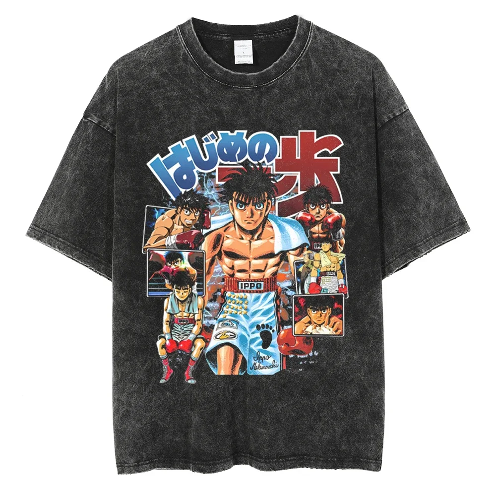 

Men Vintage T-Shirt Hip Hop Streetwear Anime Graphic T Shirt Washed Black Short Sleeve Tshirt Harajuku Summer Cotton Tops Tees