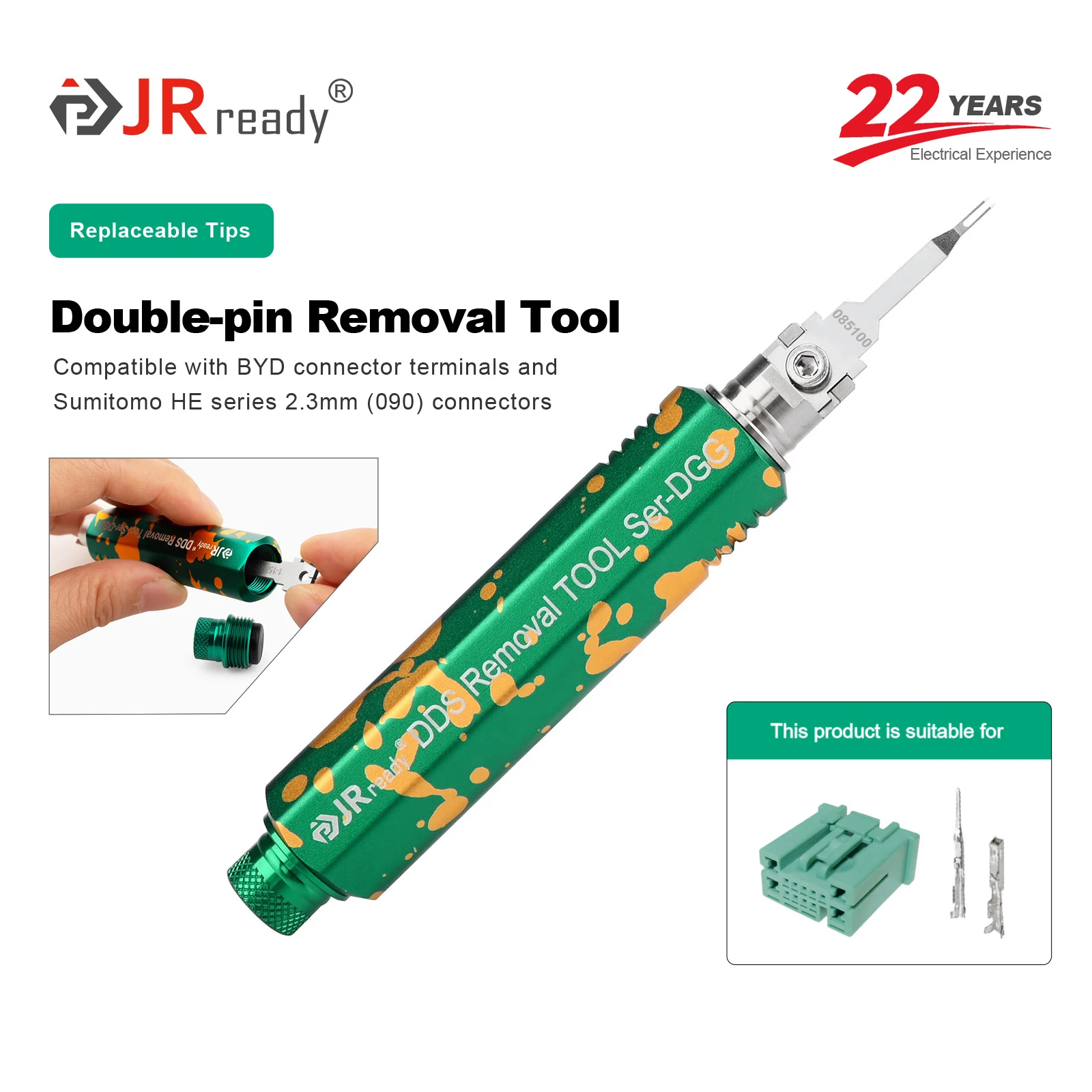 

​​JRready JRDDS Series Dual-Pin Terminal Extraction Tool​ Suitable for BYD, AMP, MCP,TE,Sumitomo HE etc connector terminals