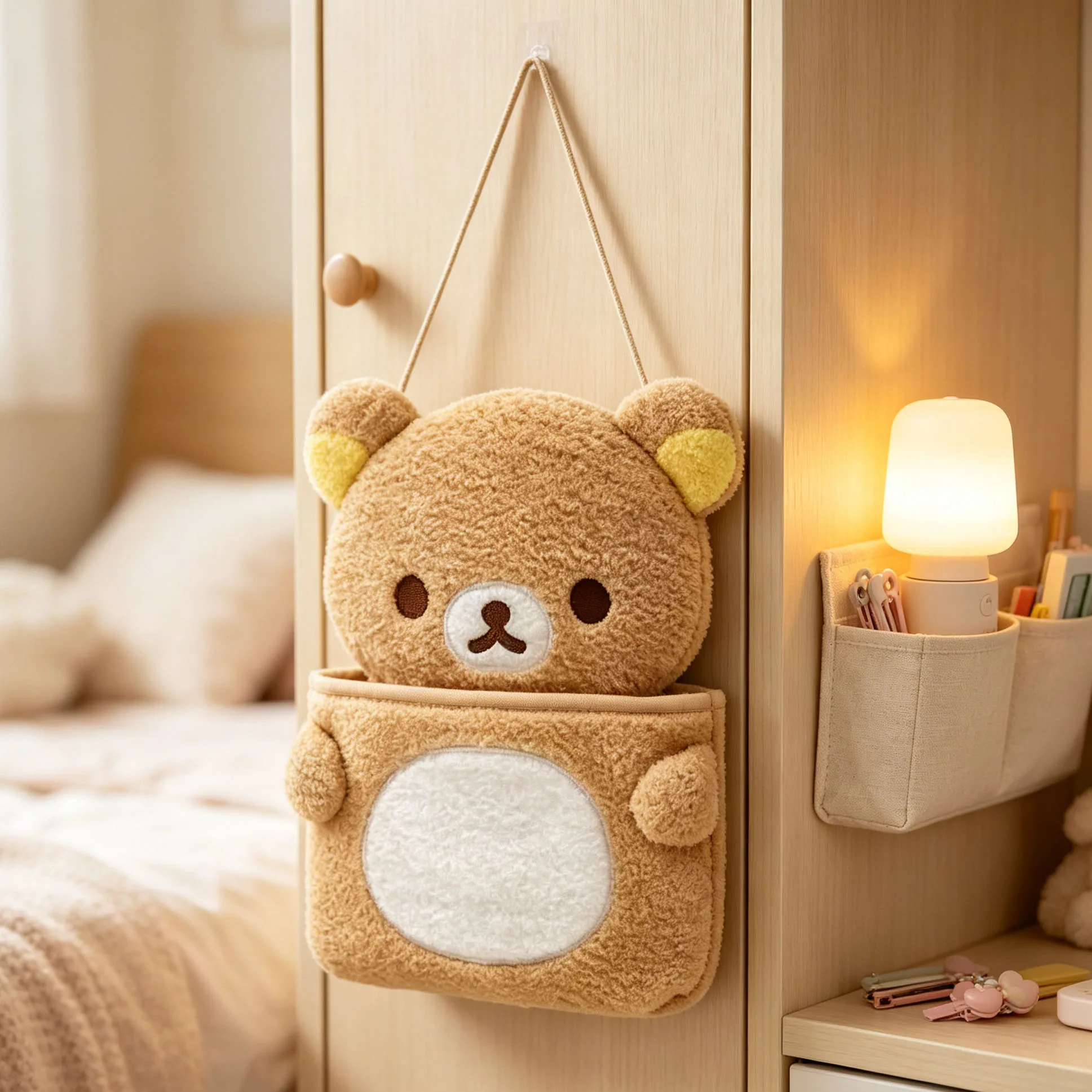Kawaii plush hanging storage bag, wall mounted storage bag with hanging rope, bedroom door, cabinet item storage - view 5