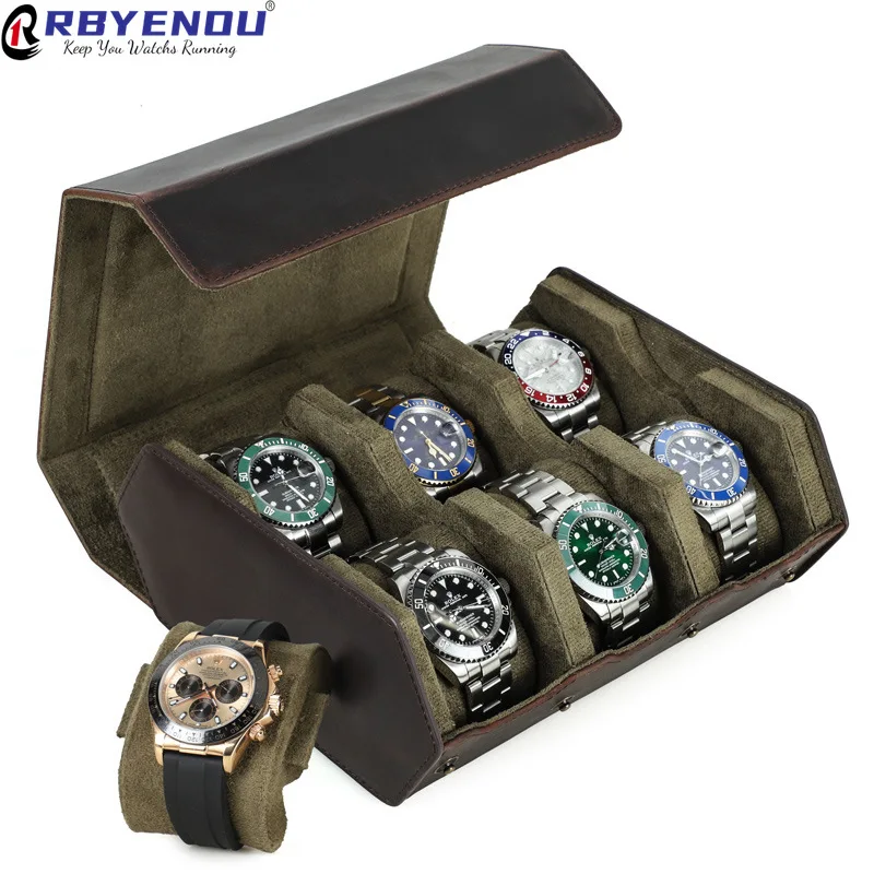 OEM Brand Logo Customization Luxury Watch Storage Case Leather 6 Slot Watch Box Genuine Leather Portable Gift Boxes Webcast Ins