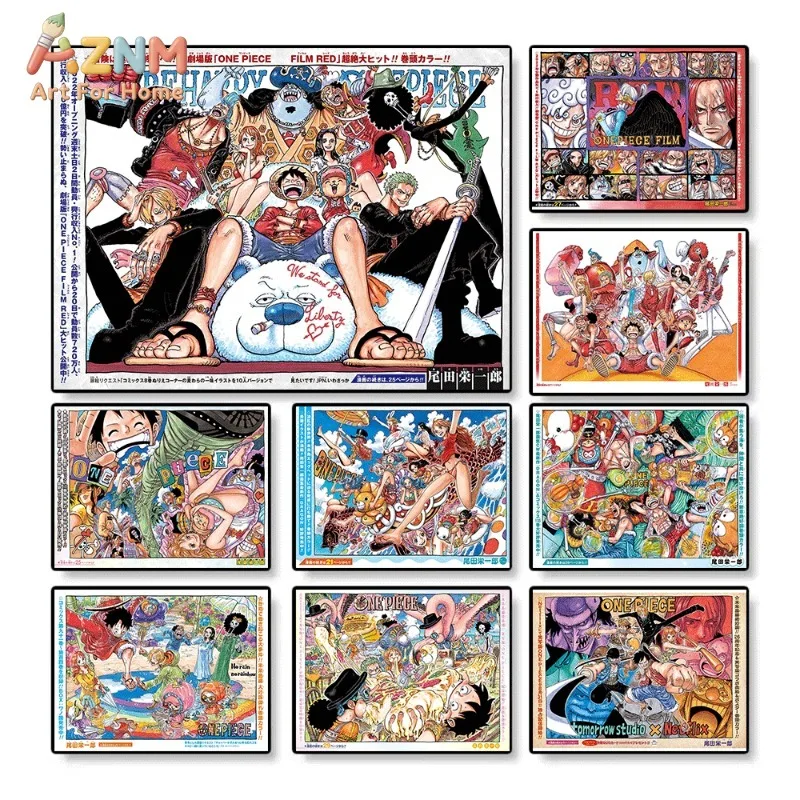 One Piece Manga Film Red Art Collage Canvas Wall Art Japanese Anime Poster For Bedroom Living Room Home Background Decoration