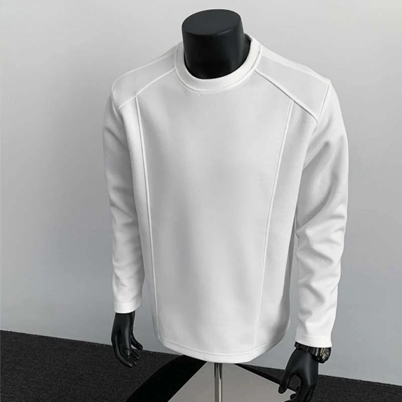 

2026 New American Hoodless Crew Neck Sweatshirt Men's Autumn Stitching Men's Long Sleeve T-Shirt Base Shirt
