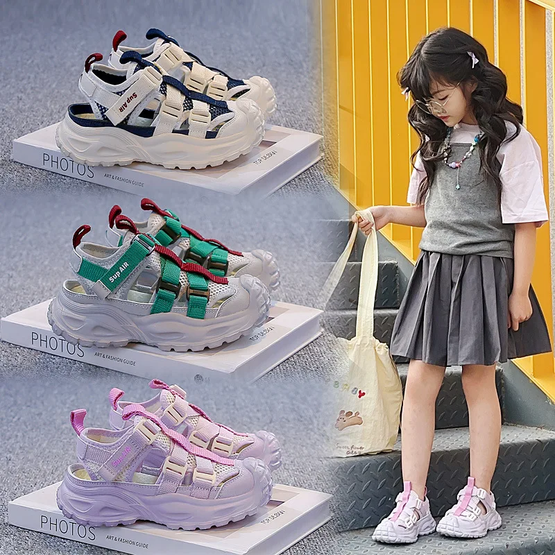 Sport Sandals Boys Girls Water Shoes Kids Hollow Out Sneakers Lightweight Beach Breathable Swimming Sandals 2026 Summer 26-37