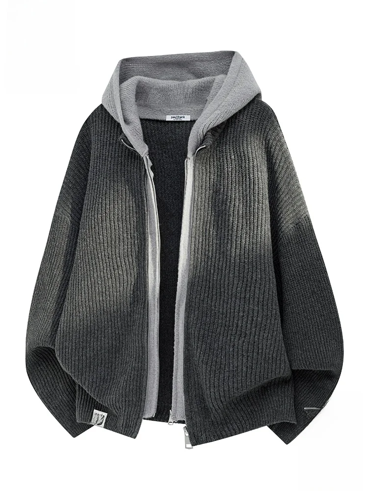 

PaulFrank Retro Zipper Hoodie Men's Knitted Sweater Casual Sle Polyester Fiber Long Sve Warmth Outerwear for Autumn