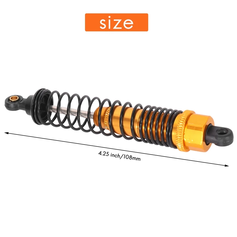 4PCS Shock Absorber 108Mm Aluminum Alloy,Front Rear Assembled Spring Damper Suspension For 1/10 HSP RC Cars