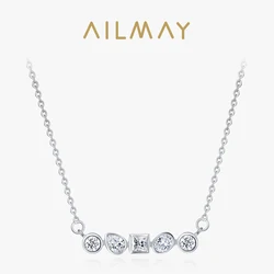 Ailmay 925 Sterling Silver Irregular Geometric Combination Pendant Necklace For Women Dazzling Clear CZ Fine Fashion Jewelry