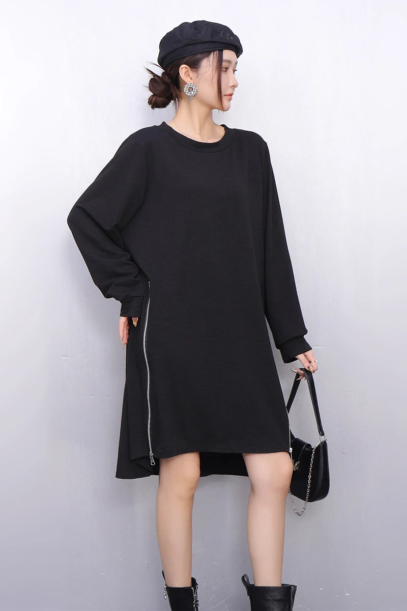 Eleganckie damskie sukienki typu T-shirt na zimę 2025, luźne, codzienne, z długim rękawem, hurtownia J2102
