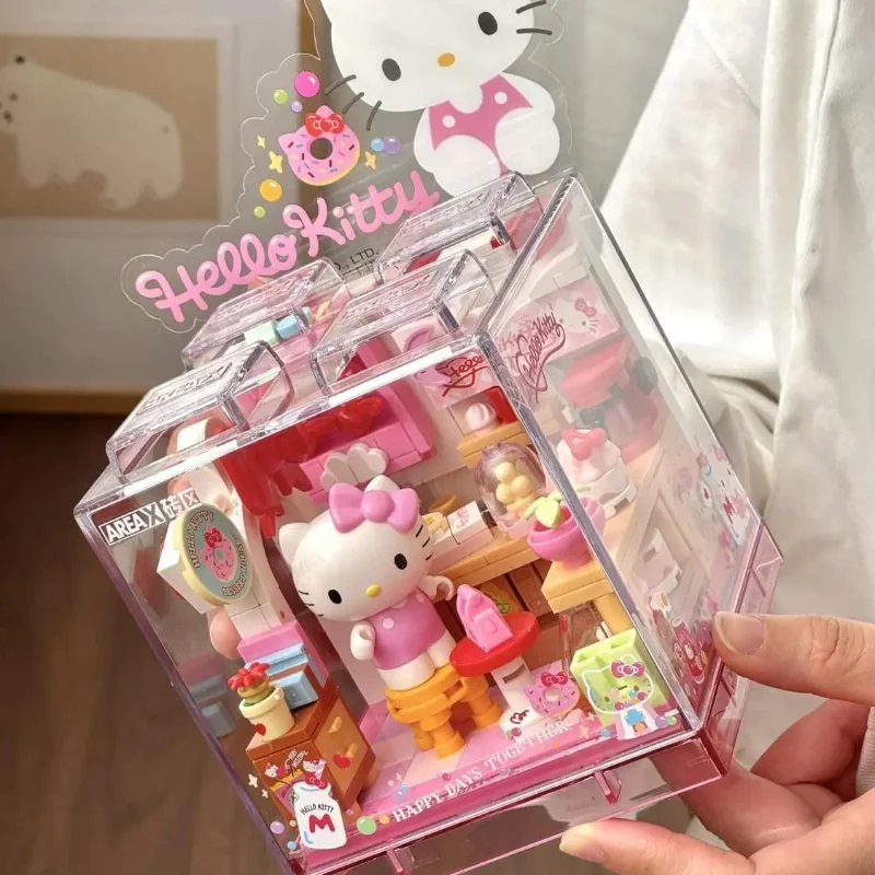 AREA-X Building Blocks Sanrio Hello Kitty Kuromi Cinnamoroll Small Particle Boy Girl Assembled Model Creative House Toys Gift