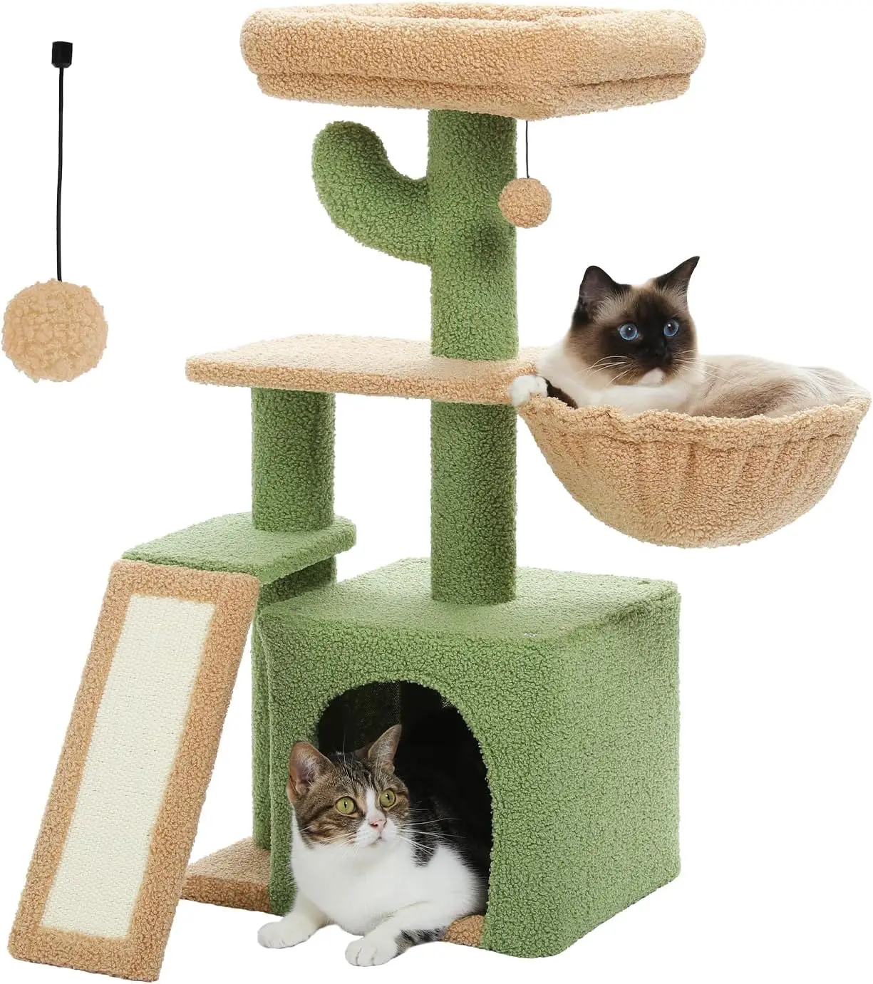 

Cactus Cat Tree for Indoor Cats, 32'' Small Cat Tower Cat Condo with Sisal Scratching Ramp, Cozy Hammock and Removable T