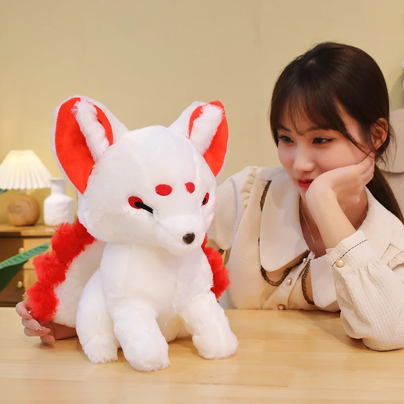 Stuffed Animal Plush Foxes Red White Gumiho 9-tailed Fox Doll Simulation Fox Plush Toy Soft Cartoon Kids Birthday Present