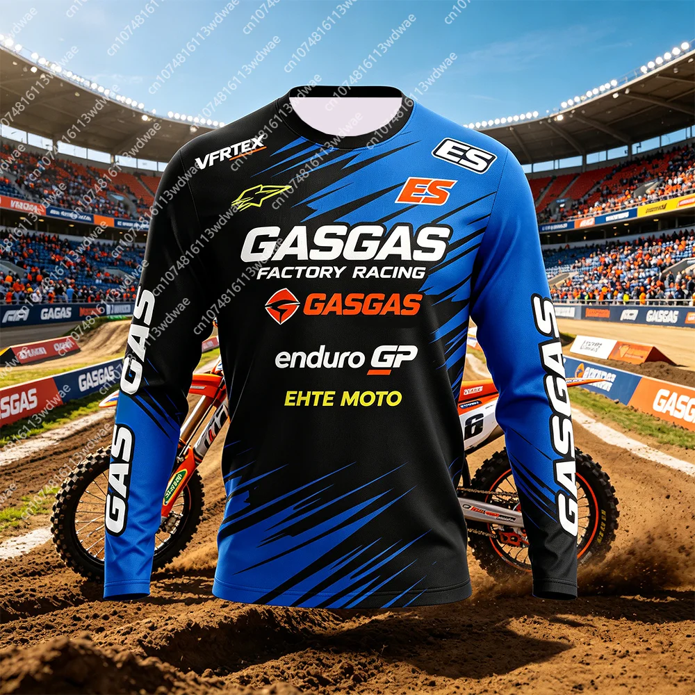 GASGAS Motorrad-Renn-Motocross-T-Shirt, schnell trocknende Fahrrad-Offroad-Kleidung, langärmliges Oberteil für Herren, Fahrrad-Speed-Downhill-Anzug