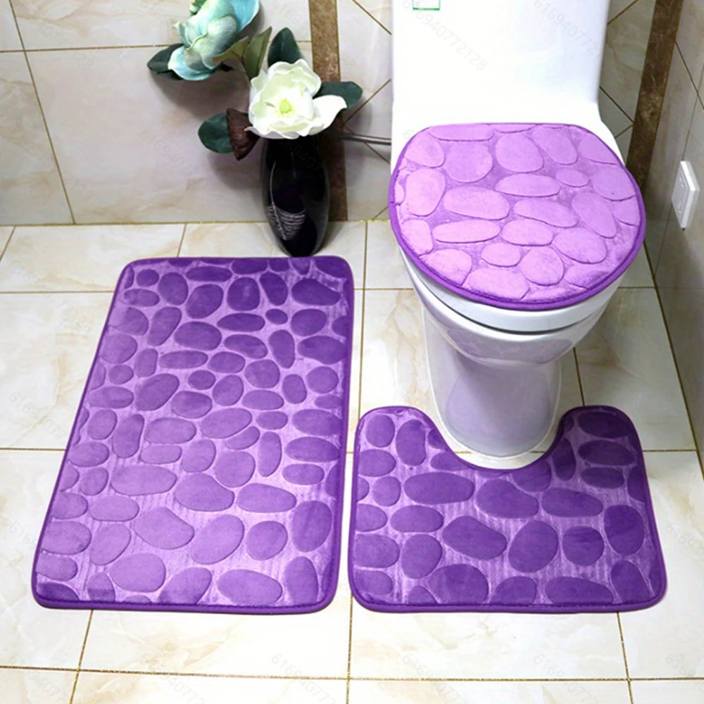 Toilet Seat Cover 3Pcs Set Bathroom Absorbent Carpet Toilet Cover Carpet Non-slip Soft Bath Mat Alfombrilla absorbente de baño