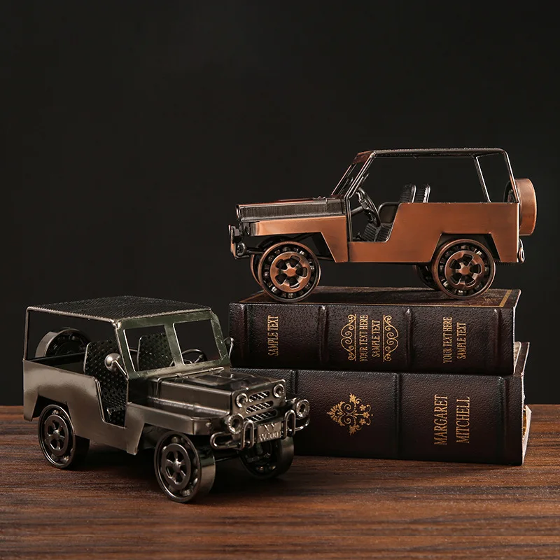 Jeep Car Restore Car Figurine, Handmade, Silvery Grey, Red Bronze, Retro Model, Metal, Vintage Vehicle Model, Boy Gift, Home Dec