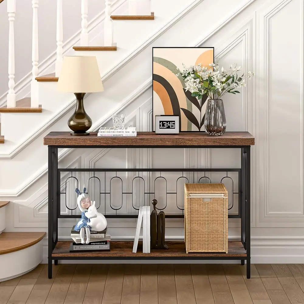 

Узкий приставной столик 49 дюймов, длинный промышленный столик за диван, консольный столик для прихожей с местом для хранения, для гостиной, в стиле кэжуал