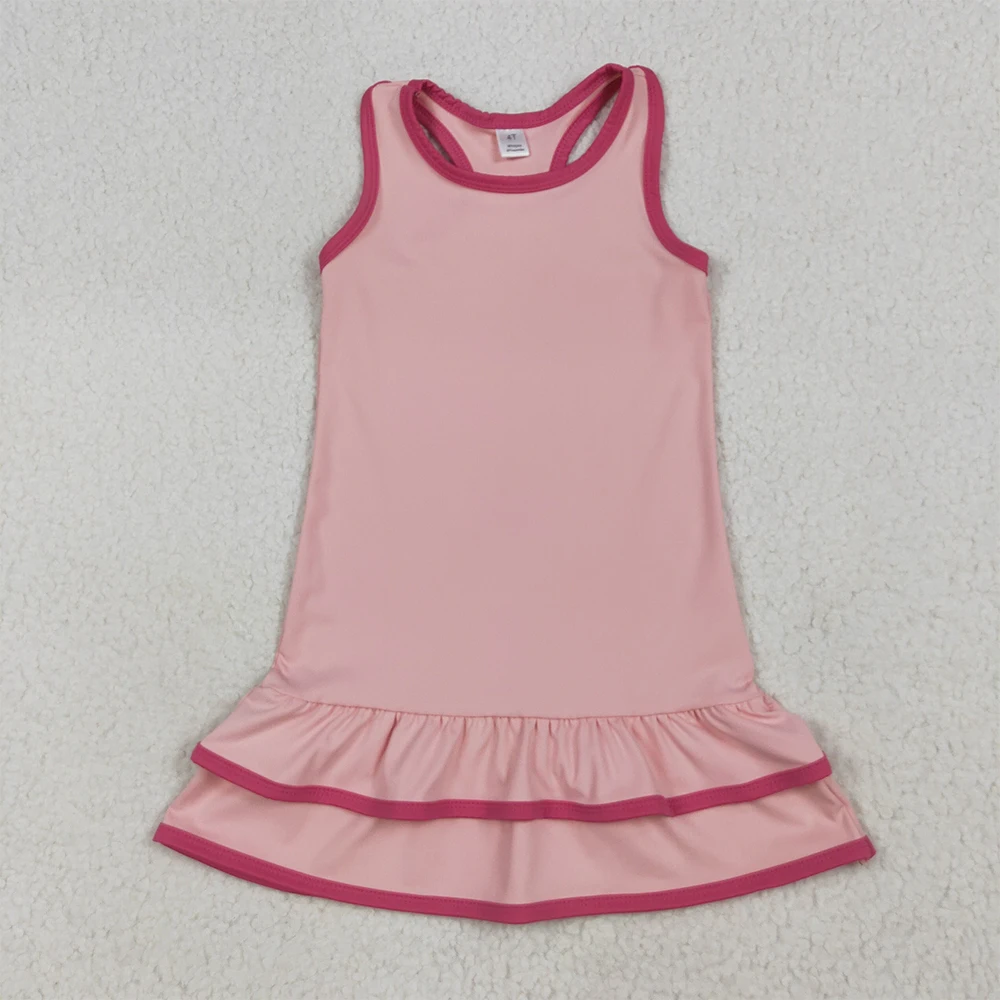 

Baby Girls Pink Sleeveless Ruffle Yoga Knee-Length Athletic Dress Kids Fashionable Gymnastics Costume for Toddlers