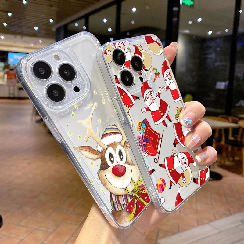 عيد الميلاد سانتا كلوز حافظة آيفون 17 16 برو ماكس 17 الهواء 16e 15 14 12 13 11 برو ماكس X 16 زائد 13 غلاف هاتف صغير جميل
