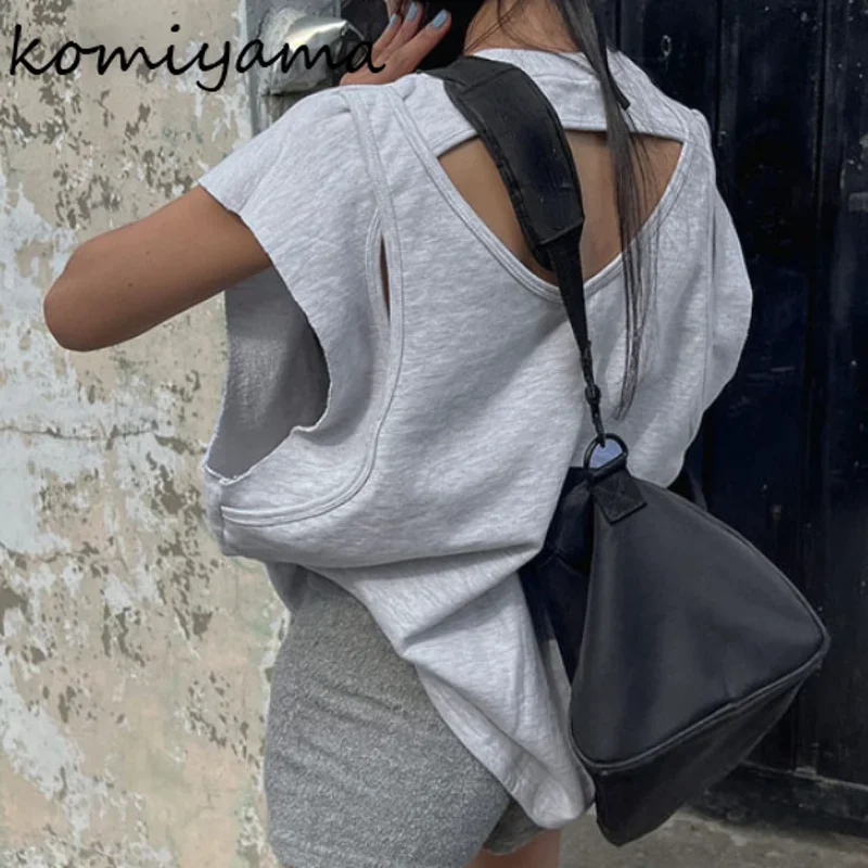 Feminino Sexy Backless Y2k Tops 2024 Summer Round Neck Sleeveless Ropa Mujer Casual Loose Women T Shirt Personality Tees