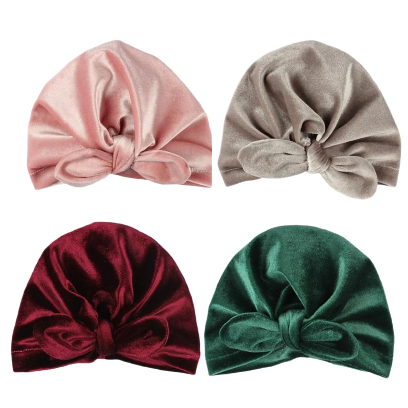 

4 Pcs Velvet Baby Hats Baby Boys Girls Caps Photography Props Elastic Infant Beanie Turban Hats Baby Accessories