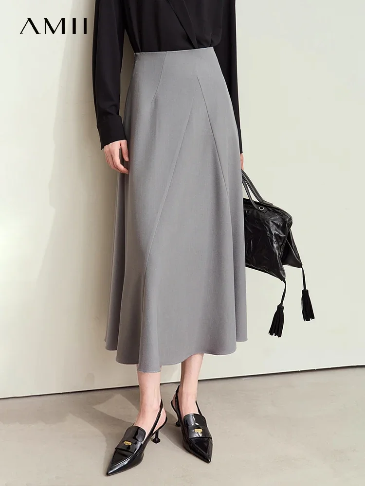 

Amii Minimalism Skirts Woman 2024 Trend Autumn New Elegant Geometry Split Loose A-line Office Lady Midi Retro Skirt 12443032