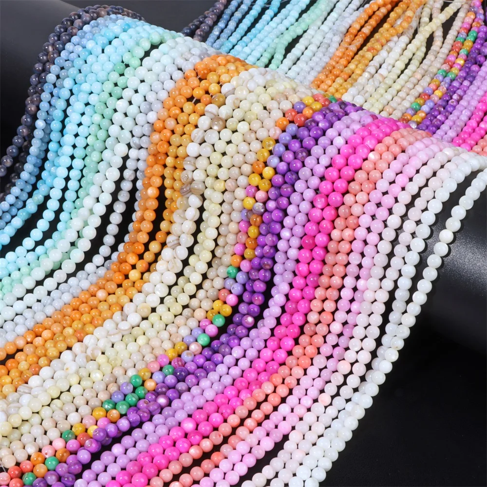 4mm Colorful Mother of Pearl Shell Beads Dyed MOP Round Natural Shell Loose Beads for Jewelry Making Necklace DIY Bracelet 15\