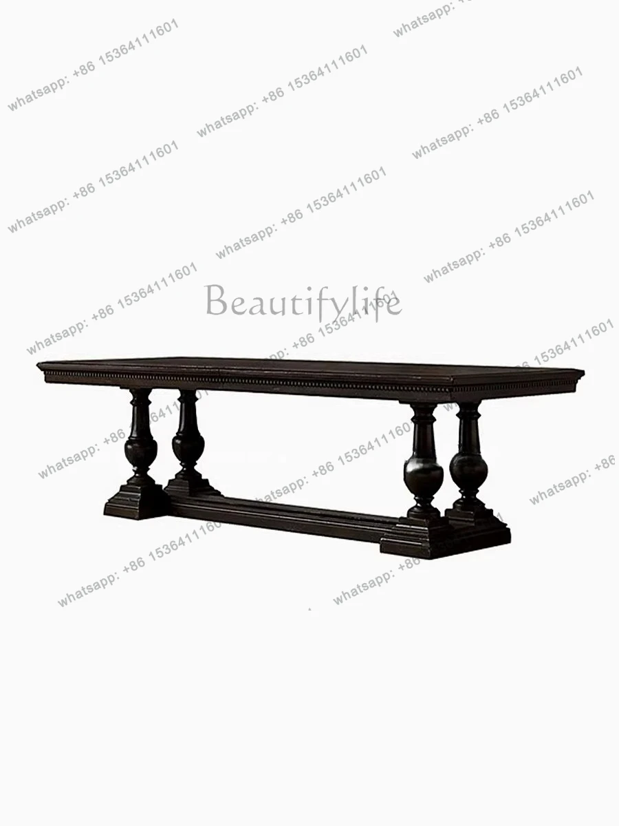 

Nordic solid wood retro black ash wood simple dining table American modern rectangle