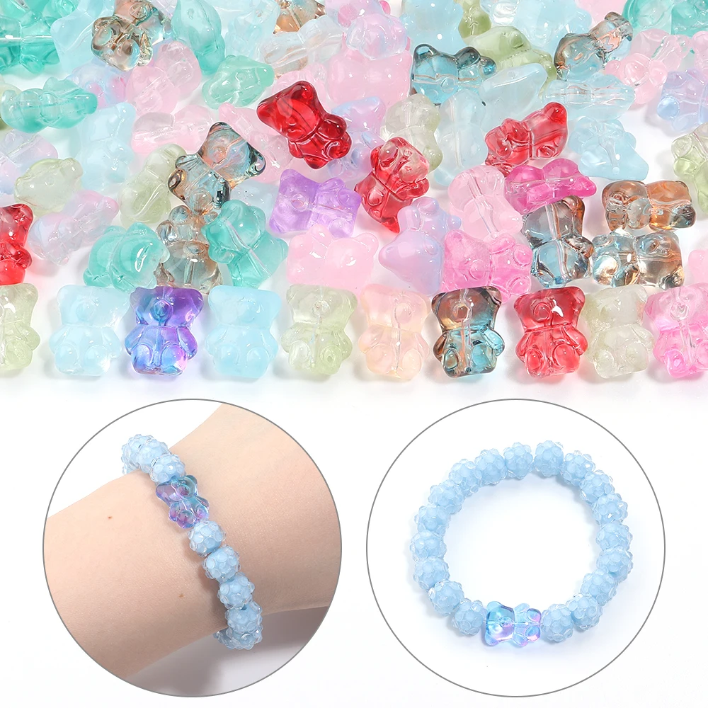20pcs Bear Glass Beads Colorful Cute Lampwork Loose Spacer Bead For Jewelry Making DIY Necklace Bracelet Phone Chain Accessories view 4