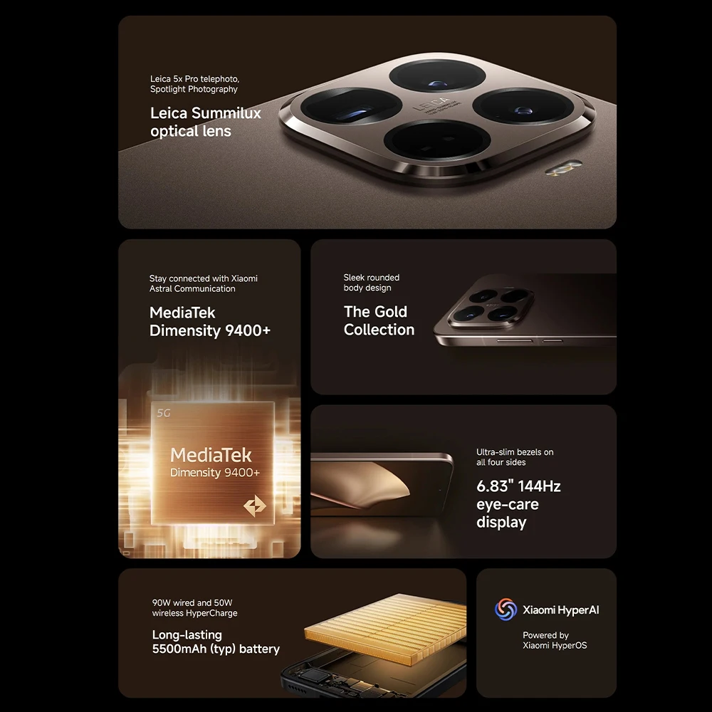 الإصدار العالمي من Xiaomi 15T Pro Leica شاشة 6.83 بوصة 144 هرتز 90 وات سلكية 50 وات لاسلكية HyperCharge 5500 مللي أمبير في الساعة كاميرا Xiaomi HyperOS الرئيسية