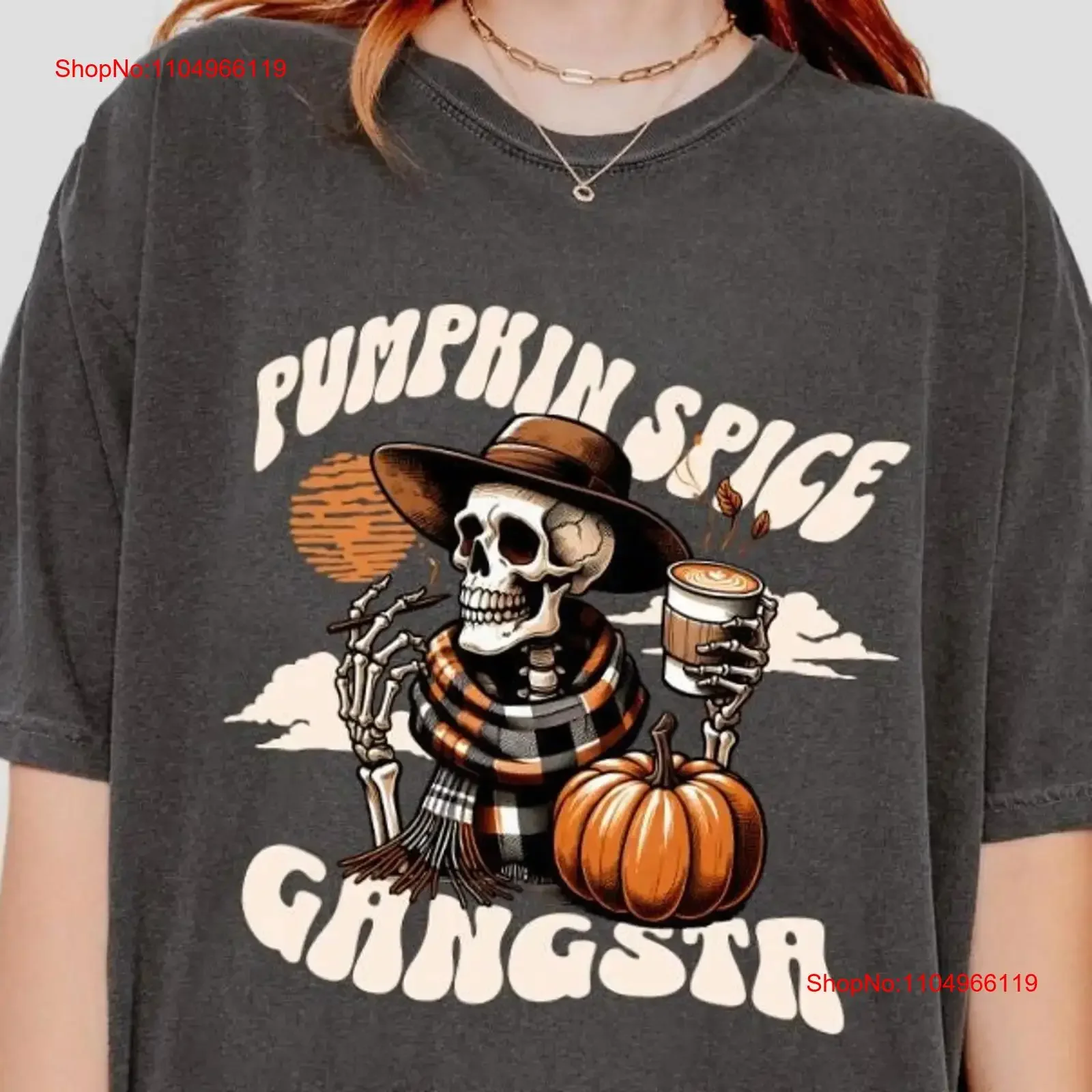 

Fall T Shirt For Funny Halloween Pumpkin Spice Fans vintage Washed fashion Soft Unisex homme Slightly Top For Everyday Wear