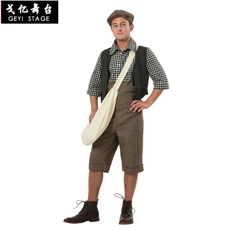 Cosplay children's day performance clothes the newspaper giver in the 1920s, children and adults selling newspaper man's Sanmao