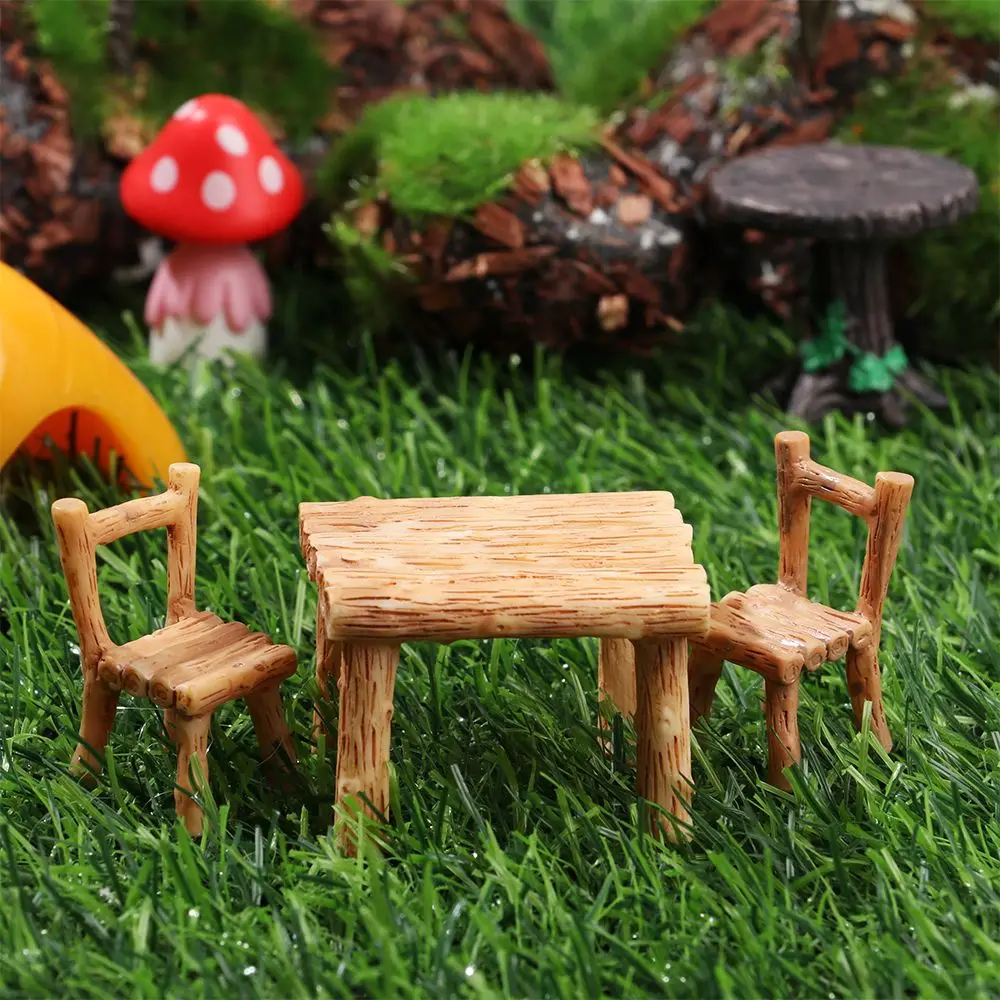 3pcs Table Chairs Miniature Set Mini Fairy Garden Furniture Ornaments Kit for Dollhouse Accessories Home Micro Landscape