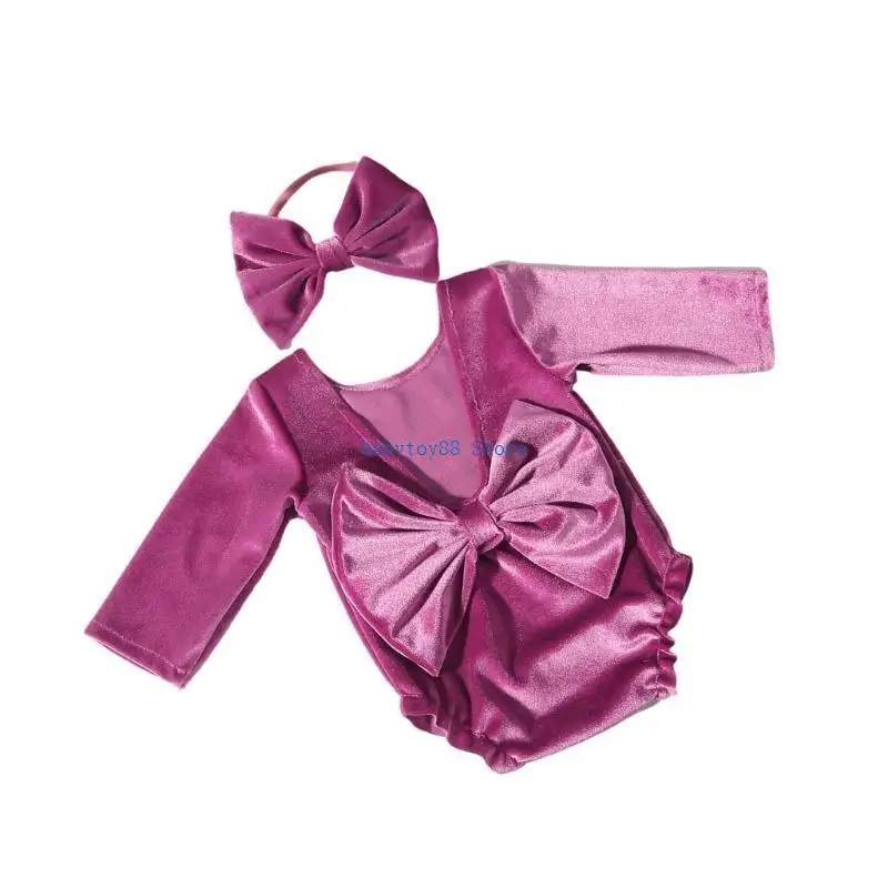 y4ud soft Newborn Holiday Fortfography Whood with Pearls Bow Infant Holiday Costume Medborns Romper Beadband for Girls #2