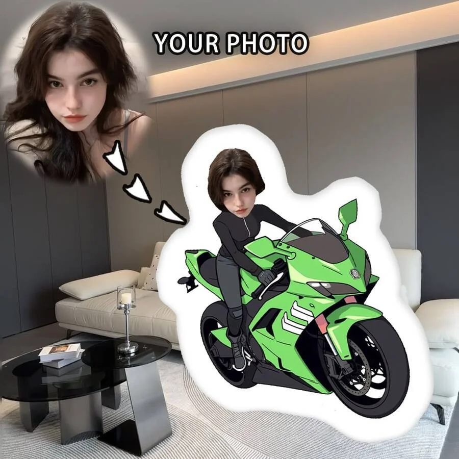 Customized photo pillow with cool motorcycle image, can be given as surprise gifts to family, friends, lovers, etc., suitable fo