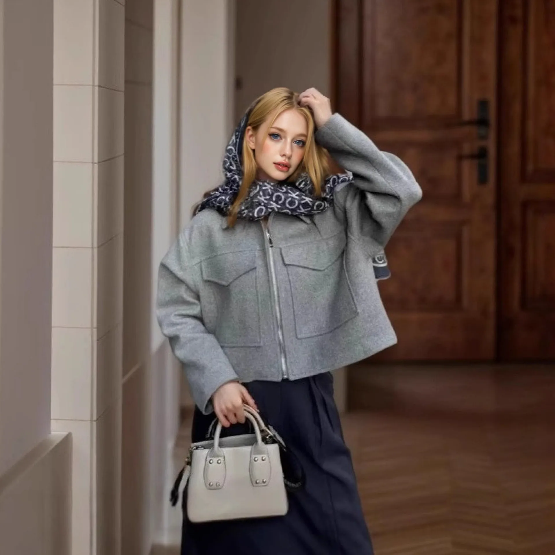 

Woolen Coat Women Fashion Trench Jacket Turn-down Collar Coats Warm Wool Jackets Outerwear Autumn Winter Clothing Zip Overcoat