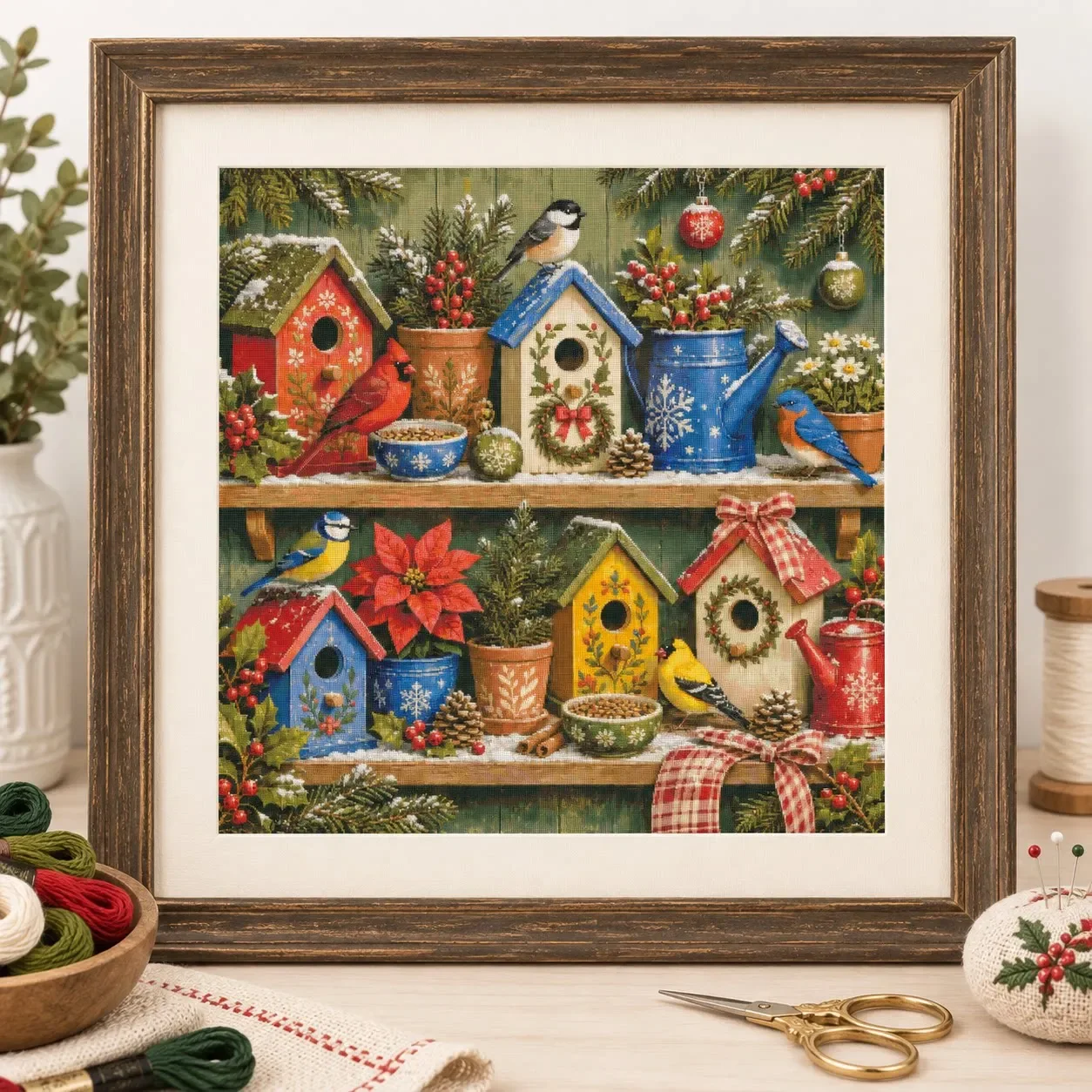 15CT [ZZ9314-Christmas Bird's Nest]Stamped Cross Stitch Kit 14CT 18CT 16CT DIY Printed Canvas Cotton Thread Embroidery