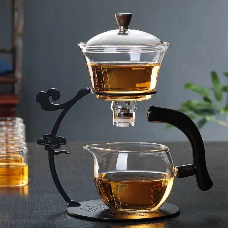 Creative Petal Glass Full Semi-automatic Tea Set Simple Home Office Tea Cup with Tea Tray