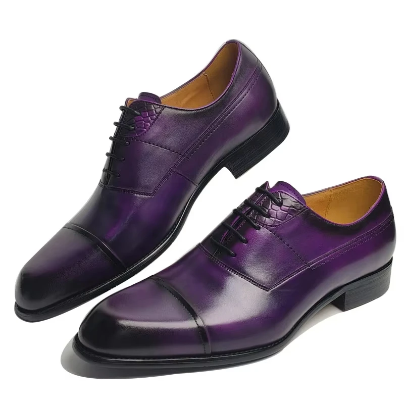 

New Fashion Men Dress Shoes Purple Oxfords Comfortable Elegant Formal Business Lace-up Pointed Design Sapatos Sociais Masculinos