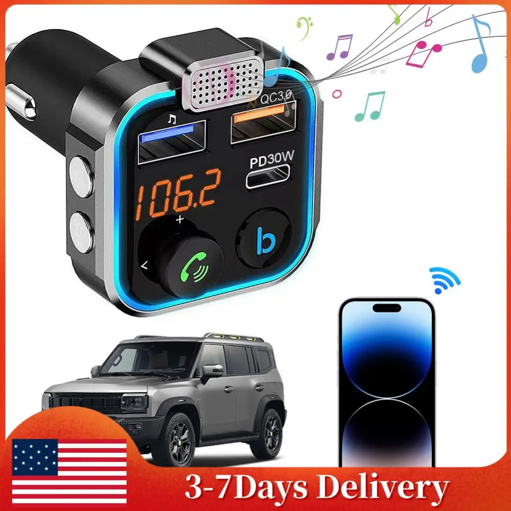 

Bluetooth-совместимый FM-передатчик 5.0 с 3 портами для зарядки, MP3-плеер, приемник, Type-C PD 30W, QC3.0, быстрое зарядное устройство, автомобильный комплект