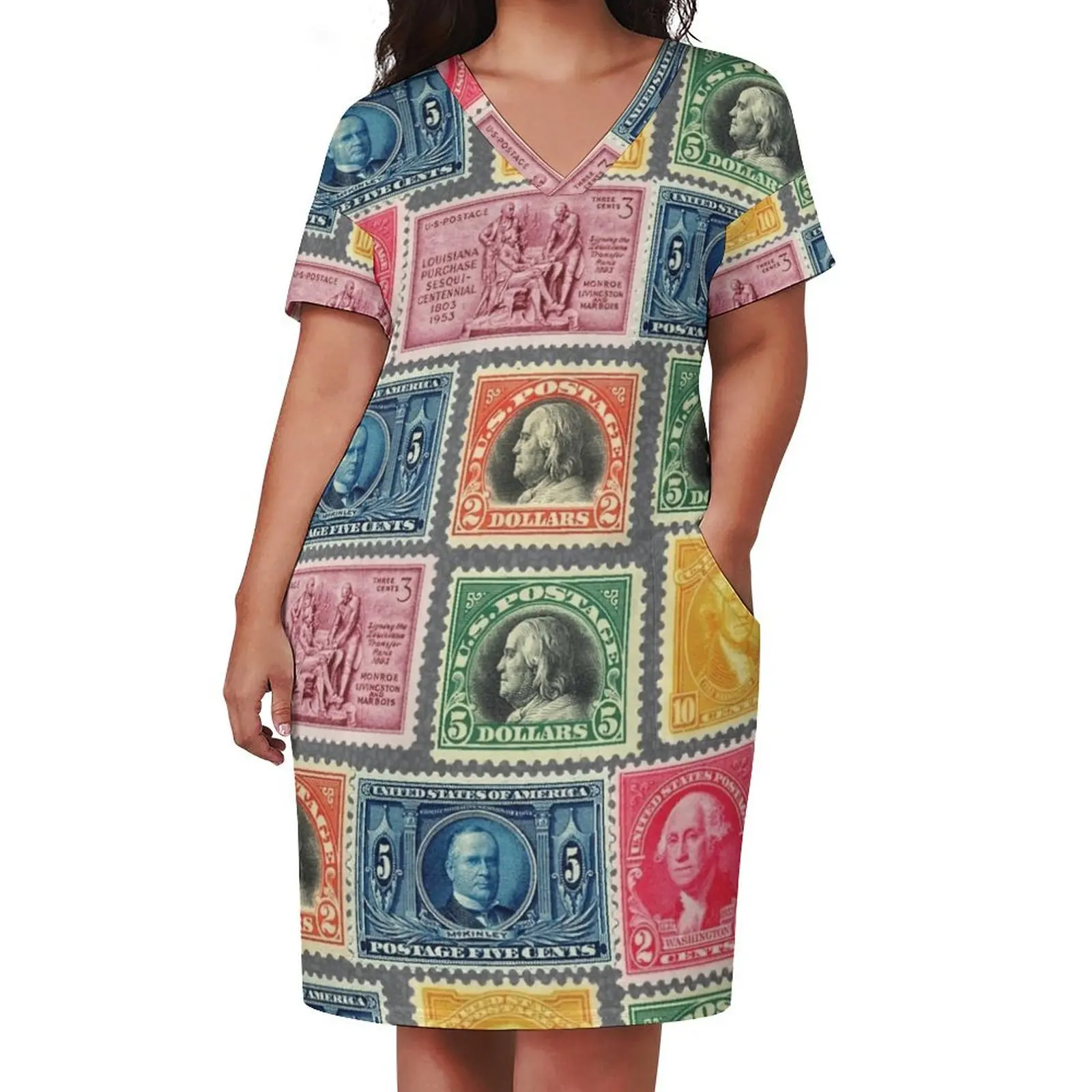 US Postage Stamp Collage - ZOOMED IN Loose Pocket Dress Dresses for wedding party luxury dresses