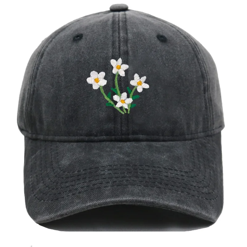1pc Unisex Chamomile Flower Embroidered Baseball Cap, Washed and Worn, Soft Top, Outdoor Sports Sunshade, Casual Duckbill Cap