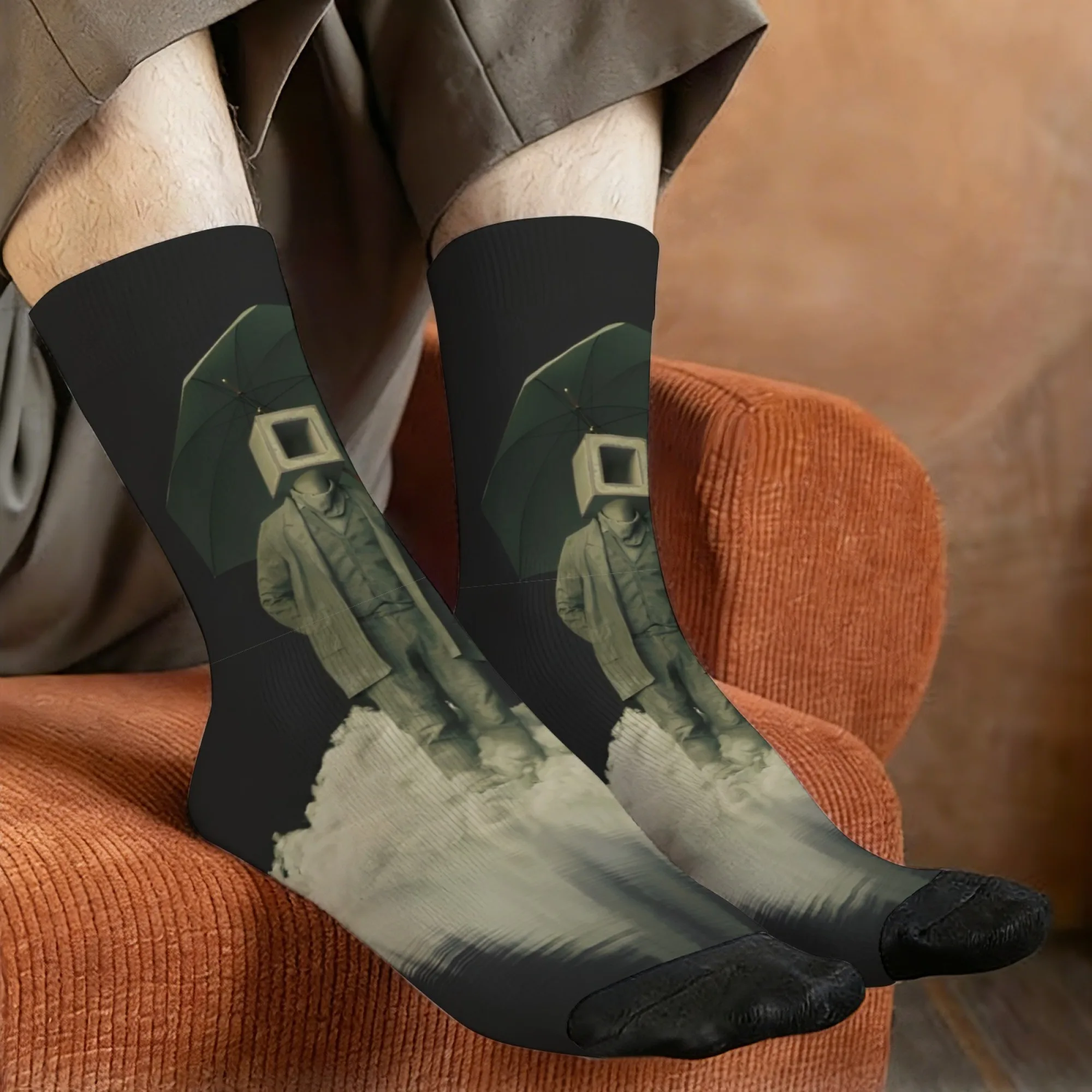 

Мужские носки с принтом Harajuku Retro Surreal Art Cloud Umbrella, удобные дышащие нескользящие носки, забавный подарок для вечеринки и отдыха