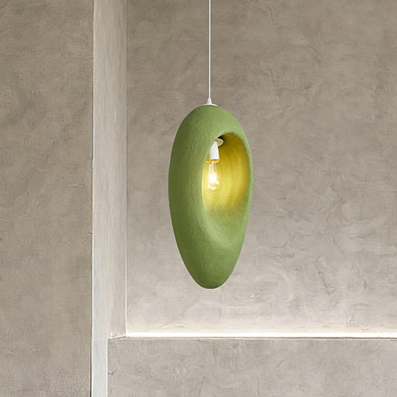 Nordic Fresh Green Bedroom Droplight Bedside Japanese Wabi Sabi Pendant Lamp Handmade Mango Shaped Restaurant E27 LED Chandelier