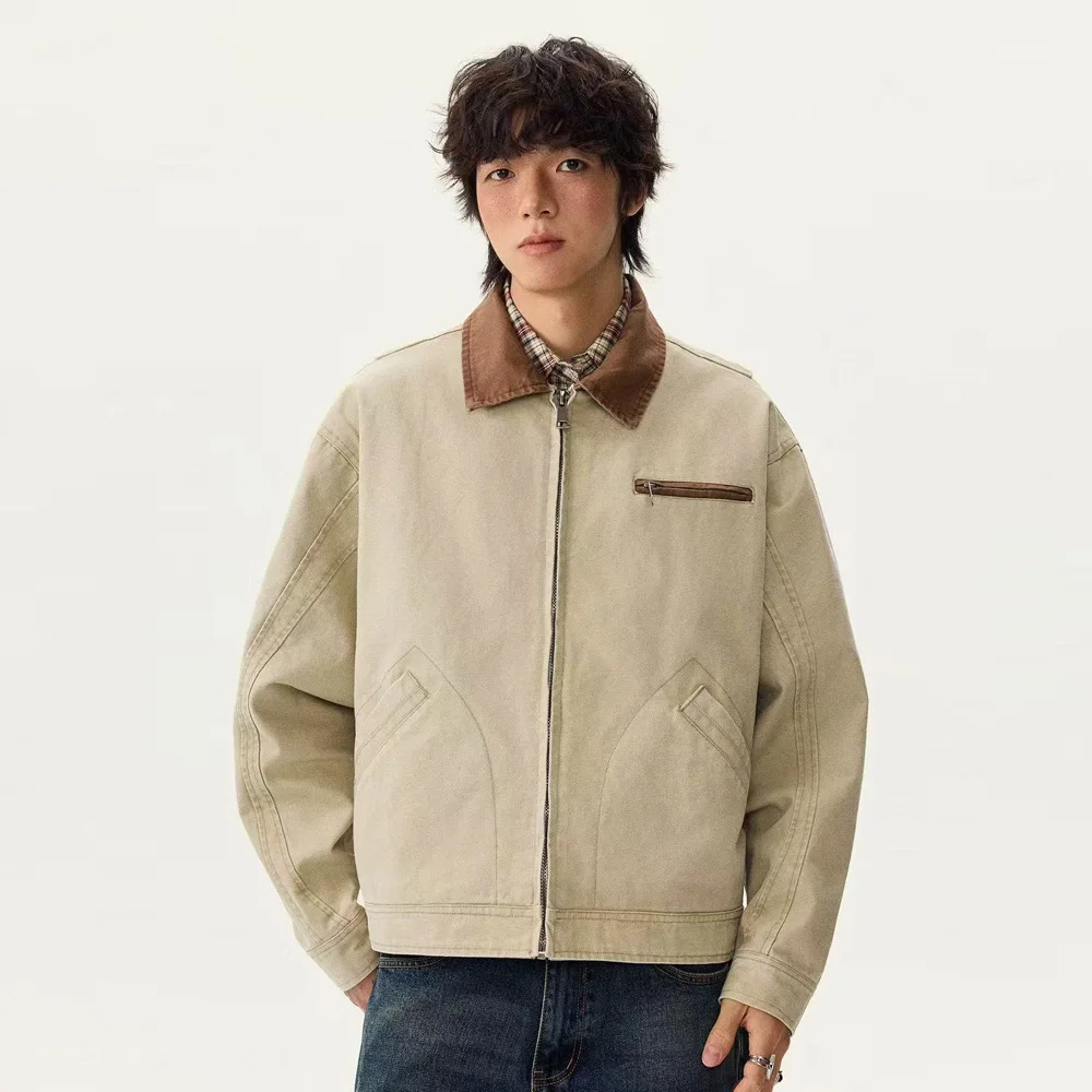 

Винтажная короткая куртка-карго из чистого хлопка в стиле Old Money, мужская корейская уличная одежда, модная повседневная свободная деловая куртка, пальто