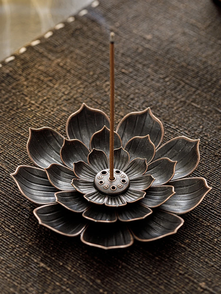 2in1 Alloy Incense Bburner Metal Sandalwood Stick Holder Buddhist Zen Lotus Stick Incense Holder Ornament