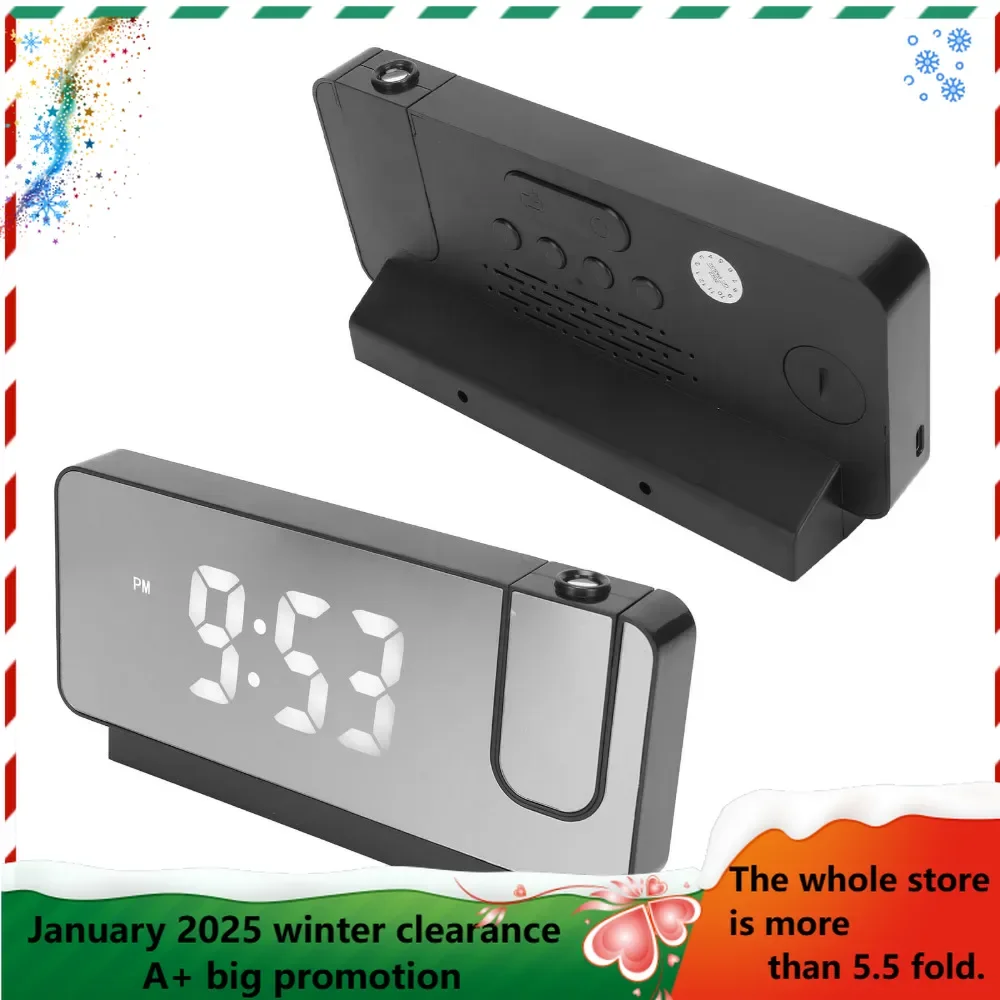 

Alarm Clocks Desktop temperature calendar snooze brightness level mirror electronic clock projection alarm clock black