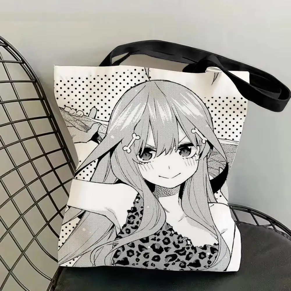 M-Miku Nakano W-Waifu Storage Bags Canvas Double-Sided Print Tote Bag Large Capacity Shoulder Fashion Shopping Handbag