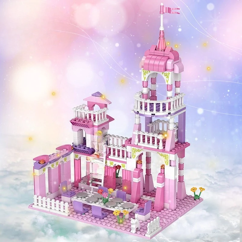 

MOC Romantic Fairy Tale Dreamy Princess Castle Building Blocks Set Pink House Palace DIY Toys for Children Birthday Special Gif
