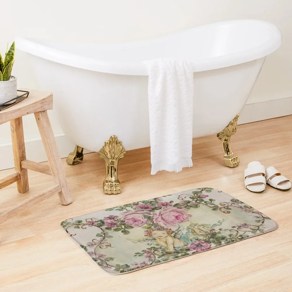 

Sweet Cherub and Pink Roses Shabby Chic Bath Mat Carpet For Shower Showers Mat